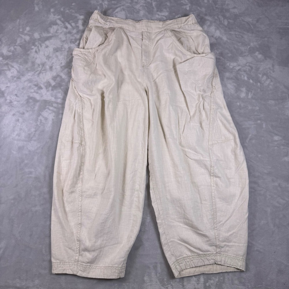 Free People High Road Barrel Linen Blend Pants Relaxed Womens XL Cream Beige